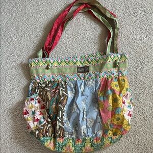 Matilda Jane Patchwork Floral & Pattern Tote in Blue, Yellow, Pink, Green, Brown